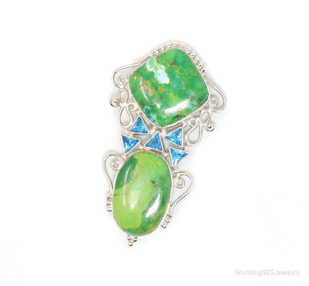 Vintage Large Green Turquoise Blue Topaz Sterling Silver Necklace Pendant | Jewelry > Necklaces > Pendants | Wiccan Center