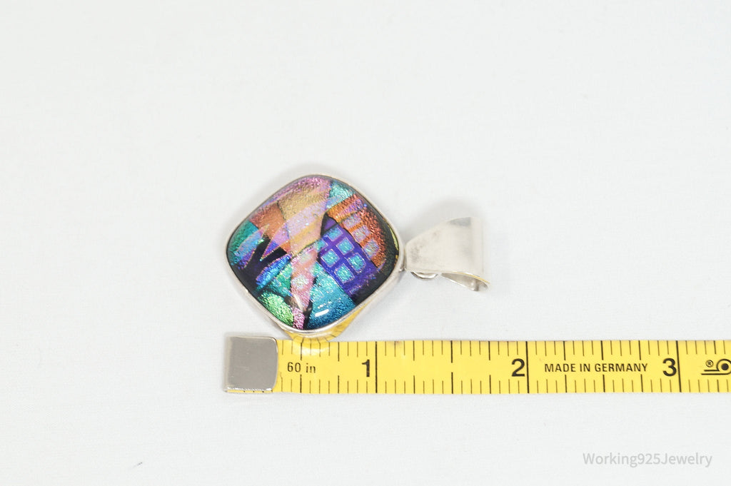 Vintage Large Dichroic Glass Sterling Silver Necklace Pendant | Jewelry > Necklaces > Pendants | Wiccan Center