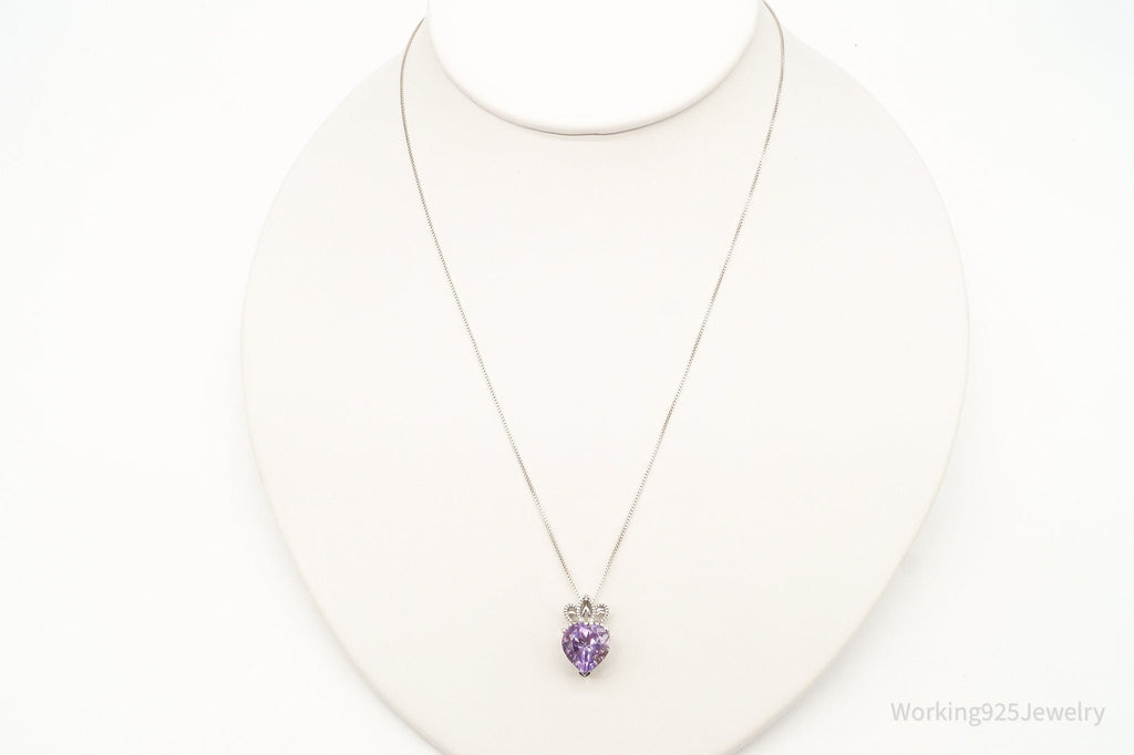 Vintage Purple Cubic Zirconia Crowned Heart Sterling Silver Necklace | Jewelry > Necklaces > Pendants | Wiccan Center