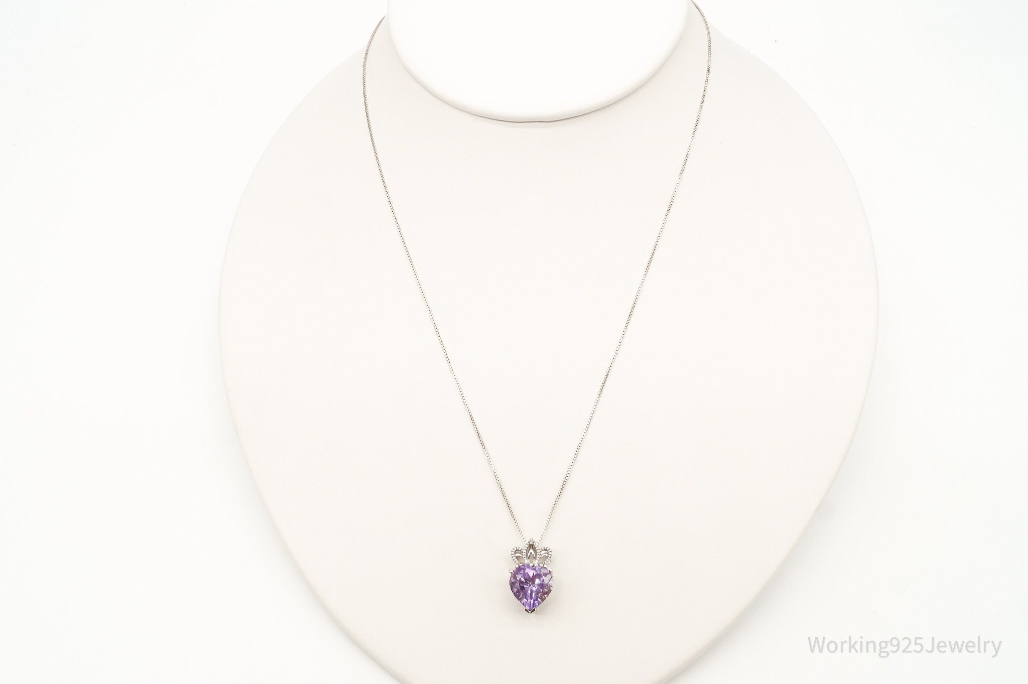 Vintage Purple Cubic Zirconia Crowned Heart Sterling Silver Necklace | Jewelry > Necklaces > Pendants | Wiccan Center