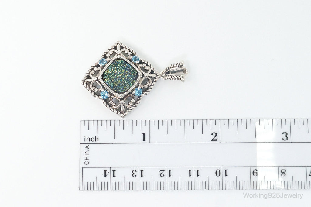 Vintage Druzy Quartz Blue Topaz Sterling Silver Necklace Pendant | Jewelry > Necklaces > Pendants | Wiccan Center
