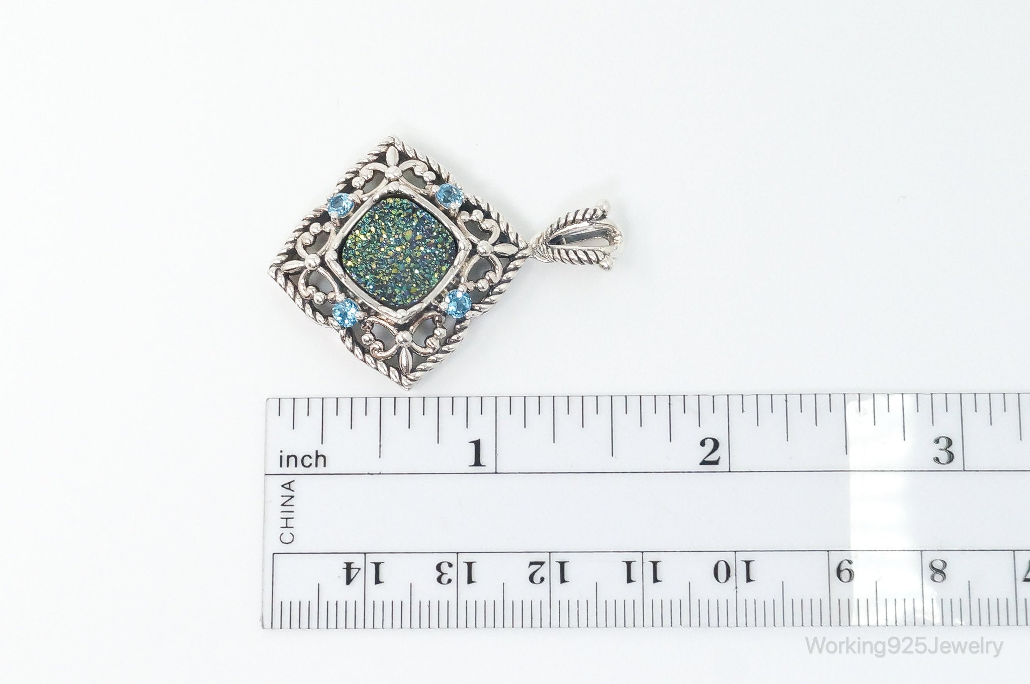 Vintage Druzy Quartz Blue Topaz Sterling Silver Necklace Pendant | Jewelry > Necklaces > Pendants | Wiccan Center