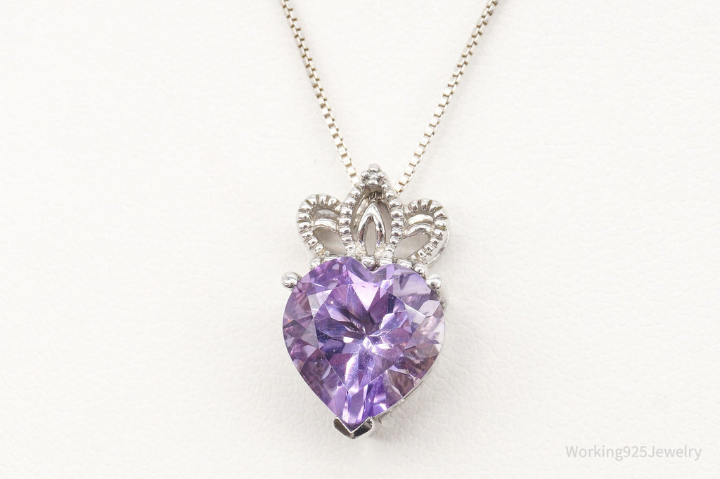 Vintage Purple Cubic Zirconia Crowned Heart Sterling Silver Necklace | Jewelry > Necklaces > Pendants | Wiccan Center