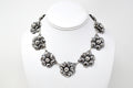 Vintage Mexico Sterling Silver Artisan 3D Oxidized Flower Motif Necklace 16 Inch | Jewelry > Necklaces | Wiccan Center