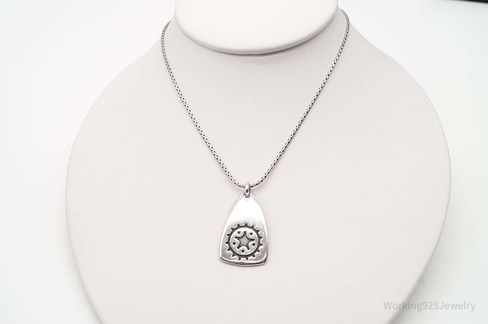 Vintage Gear Tab Tag "Crank It" Sterling Silver Necklace | Jewelry > Necklaces > Pendants | Wiccan Center