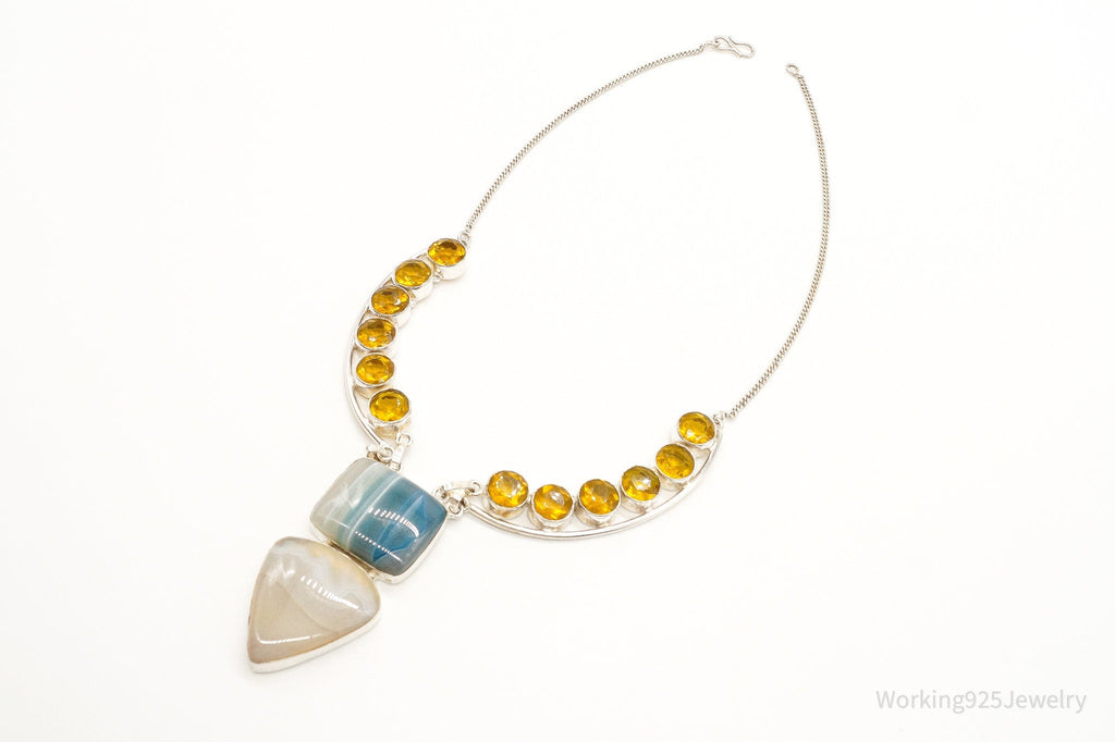 Large Lace Agate Citrine Sterling Silver Necklace | Jewelry > Necklaces > Pendants | Wiccan Center