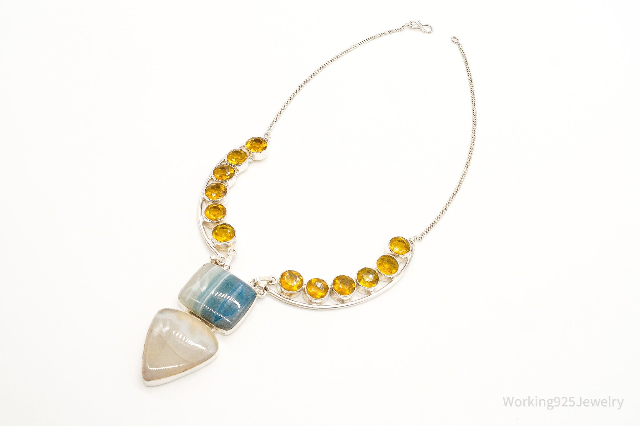 Large Lace Agate Citrine Sterling Silver Necklace | Jewelry > Necklaces > Pendants | Wiccan Center