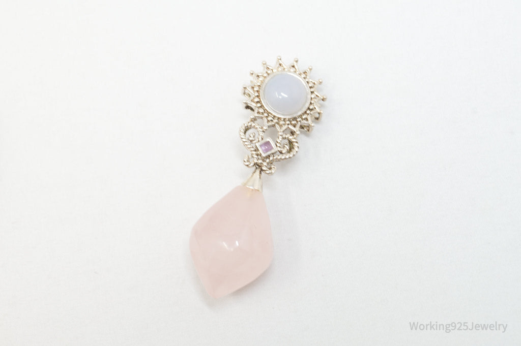 Vintage Designer MRF Rose Quartz Amethyst Sterling Silver Necklace Pendant | Jewelry > Necklaces > Pendants | Wiccan Center