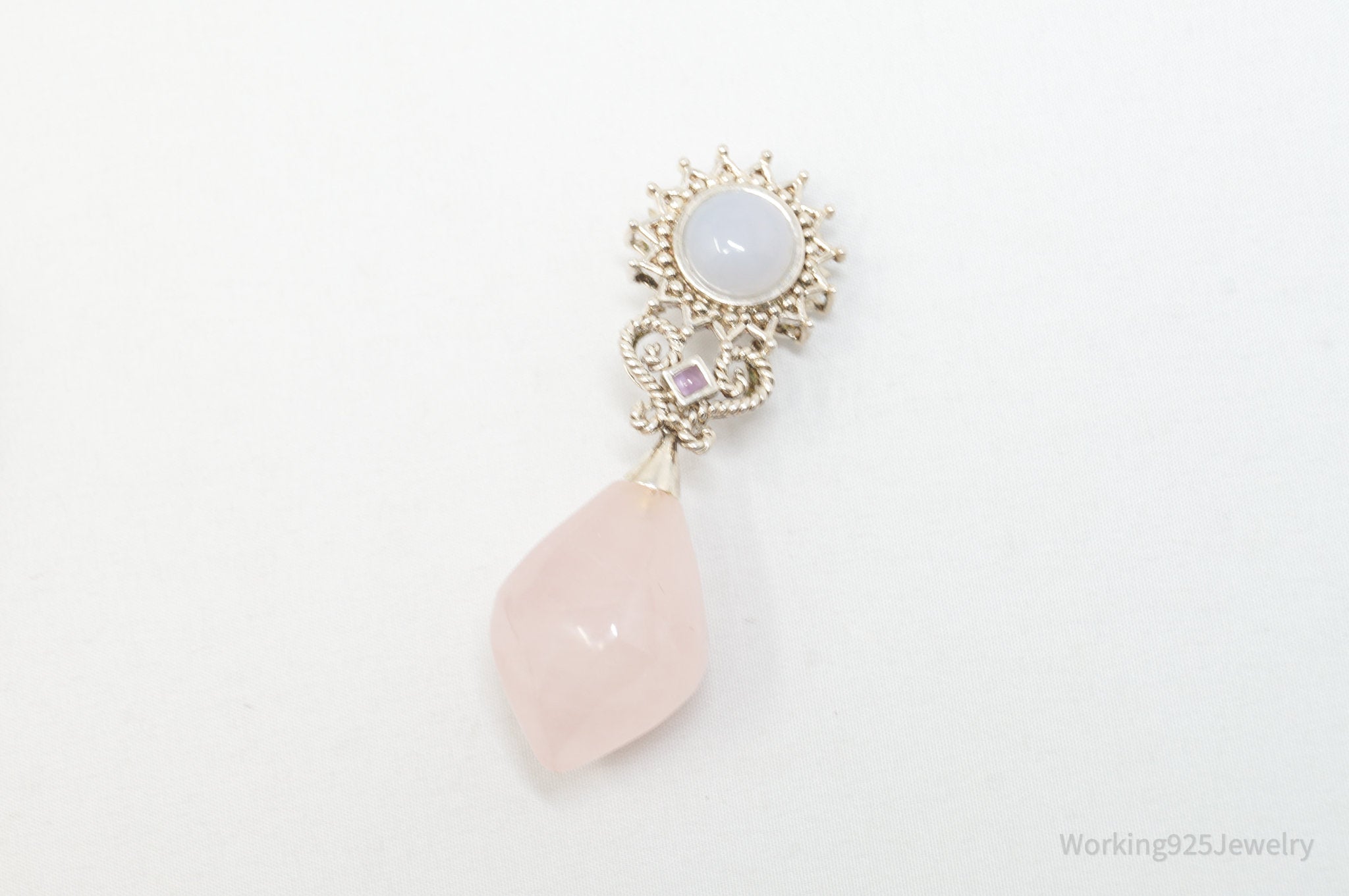 Vintage Designer MRF Rose Quartz Amethyst Sterling Silver Necklace Pendant | Jewelry > Necklaces > Pendants | Wiccan Center
