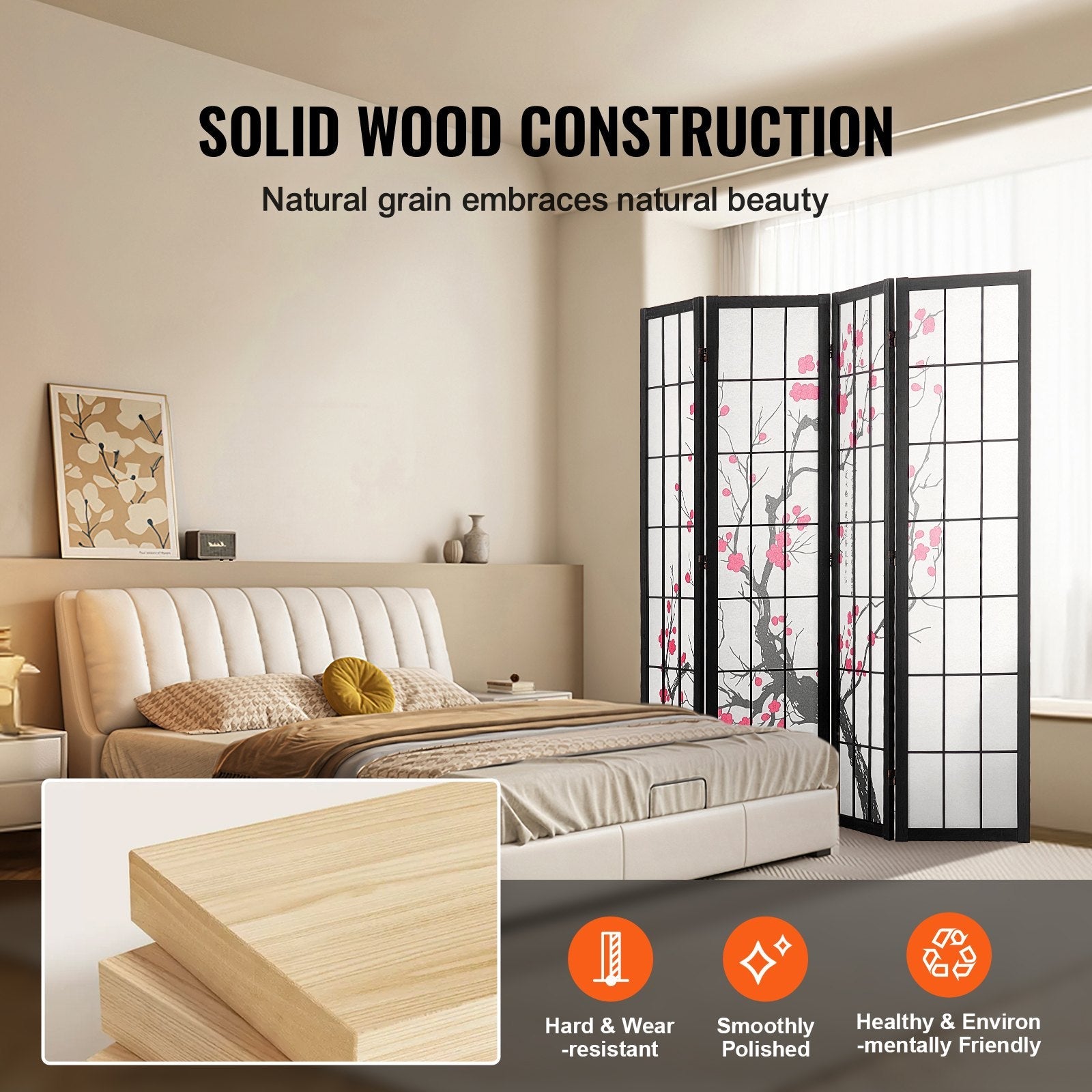 4 Panel Wood Japanese Room Divider Screen for Room Separation Home Office Restaurant & Bedroom | Screens and Partitions | Wiccan Center