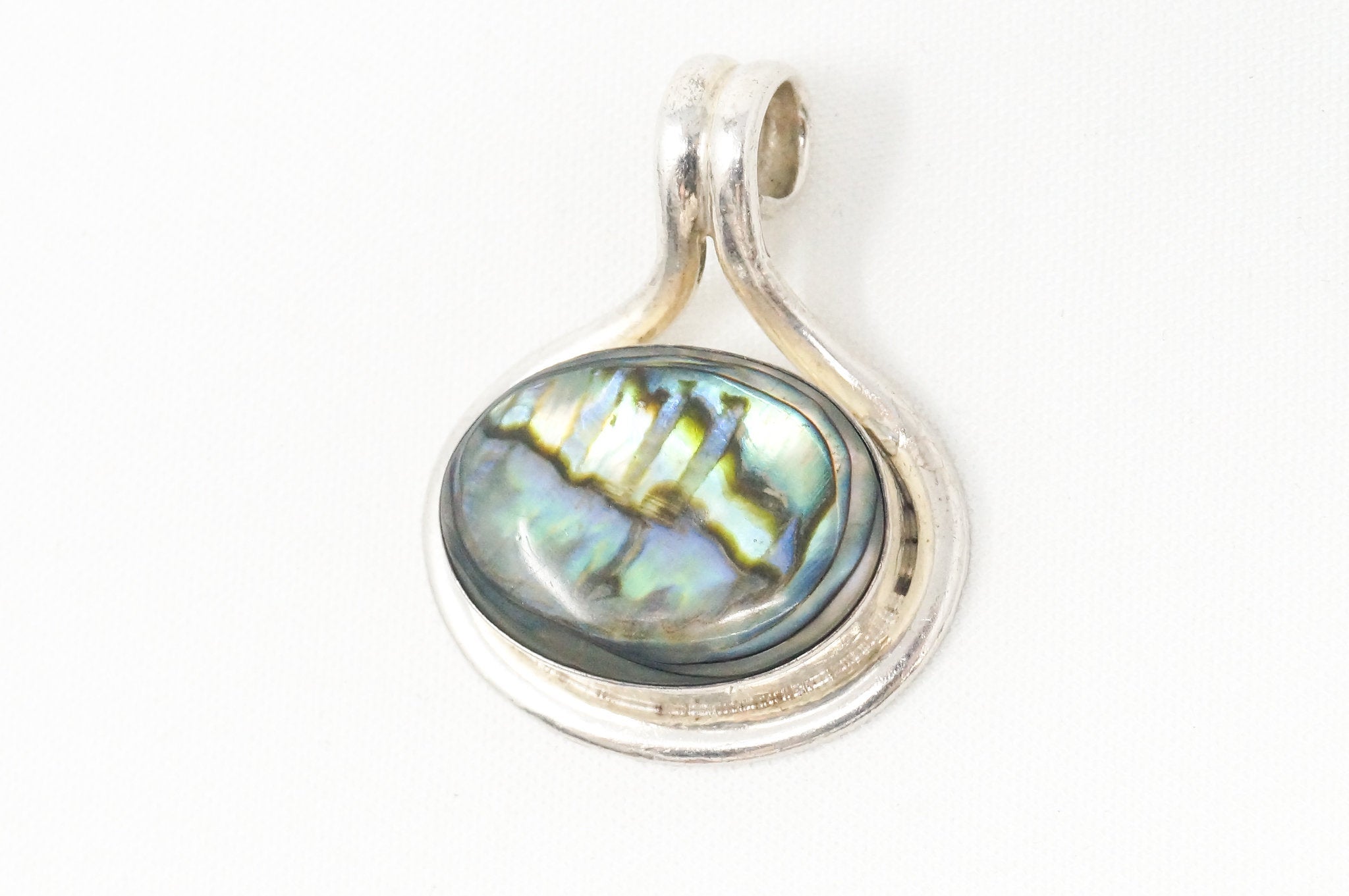 Vintage Mexico Designer Paua Abalone Shell Southwestern Sterling Silver Pendant | Jewelry > Necklaces > Pendants | Wiccan Center