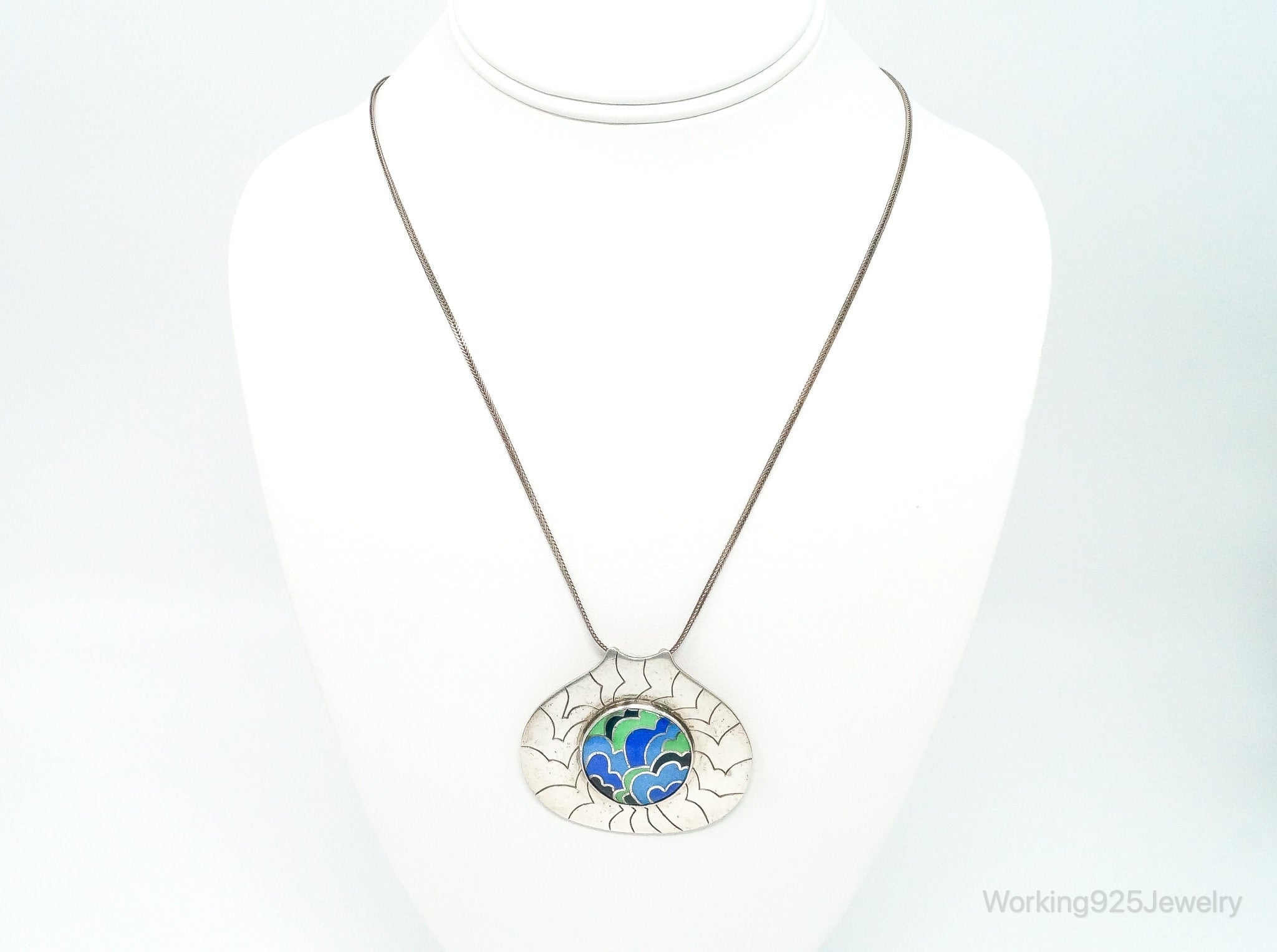 RARE Vintage 1970s Modernist Caren Sterling Silver Enamel Necklace | Jewelry > Necklaces > Pendants | Wiccan Center