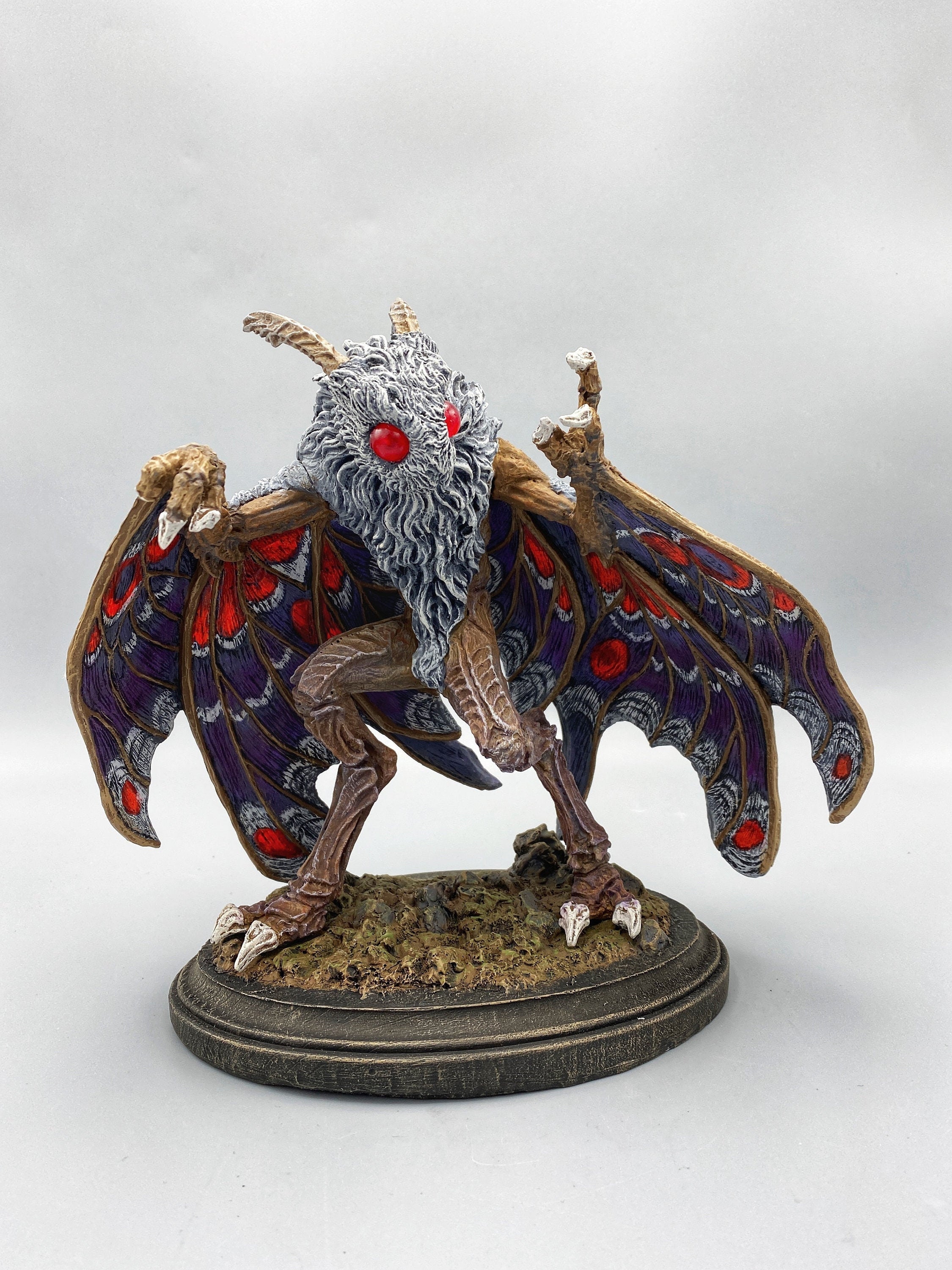 Mothman Statue, Full Color Resin Sculpture | Cryptozoology Creature Figurine | Urban Legend Moth Man Monster Figurine, Horror Art Decor