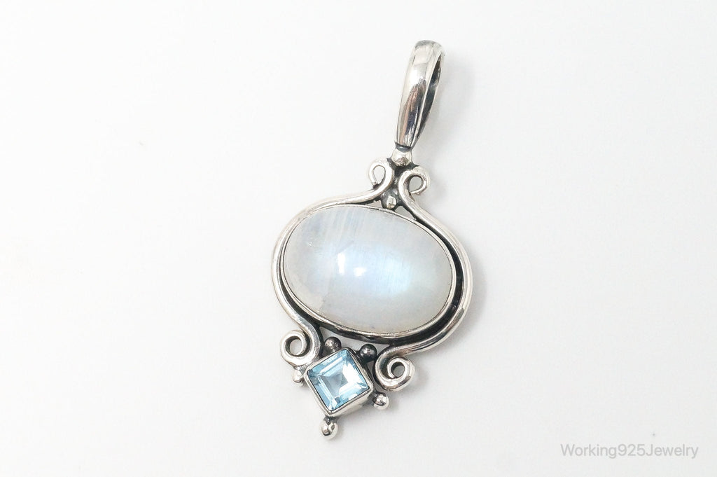 Vintage Blue Topaz Large Moonstone Sterling Necklace Pendant | Jewelry > Necklaces > Pendants | Wiccan Center