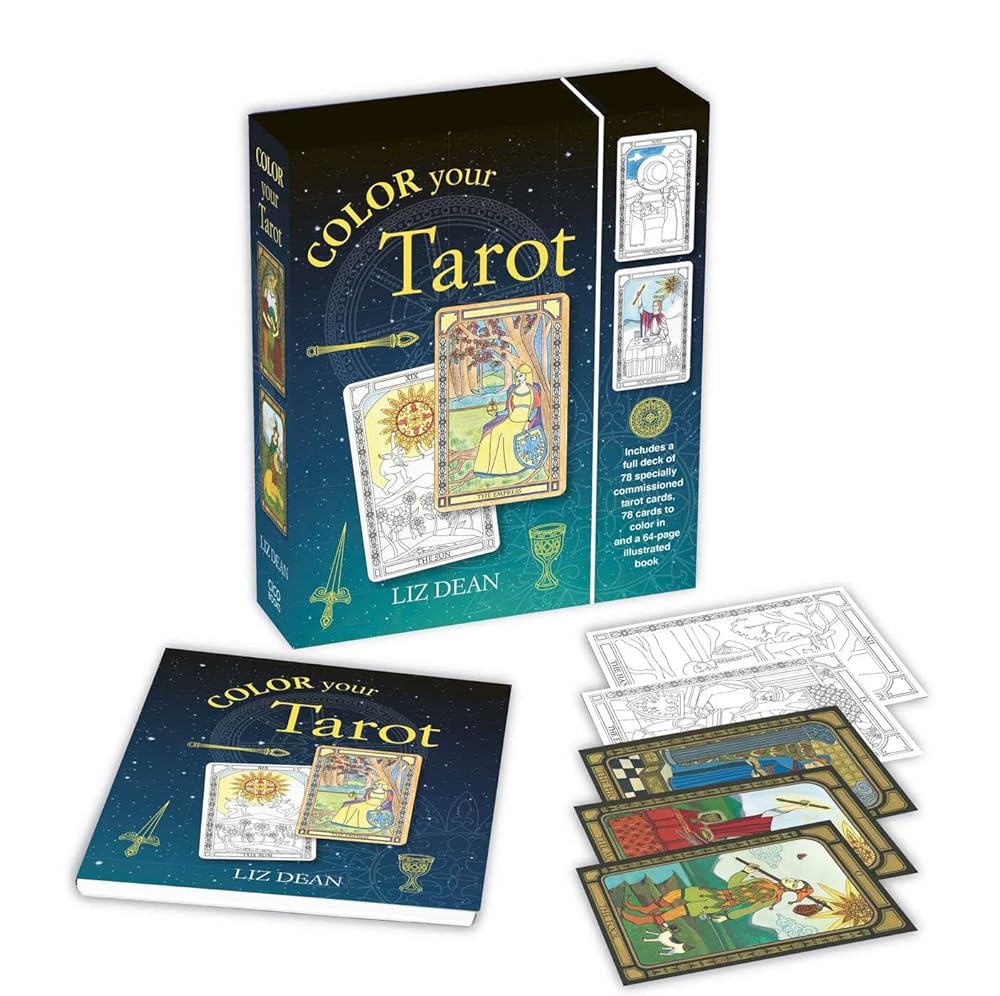 Color Your Tarot: Includes a full deck of specially commissioned tarot cards, a deck of cards to color in, and a 64-page illustrated book | Liz Dean | Wiccan Center