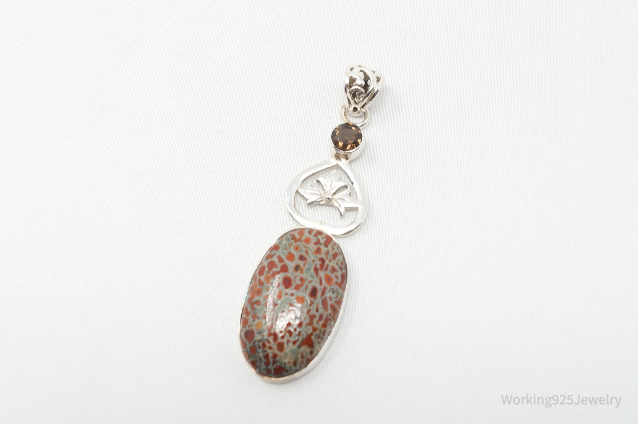 Vintage Large Jasper Smoky Topaz Sterling Silver Necklace Pendant | Jewelry > Necklaces > Pendants | Wiccan Center