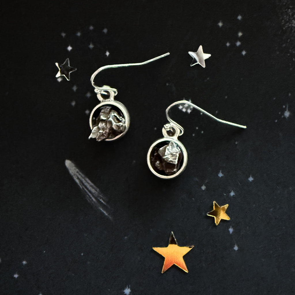 Small Round Raw Meteorite Dangle or Stud Earrings | Earrings | Wiccan Center