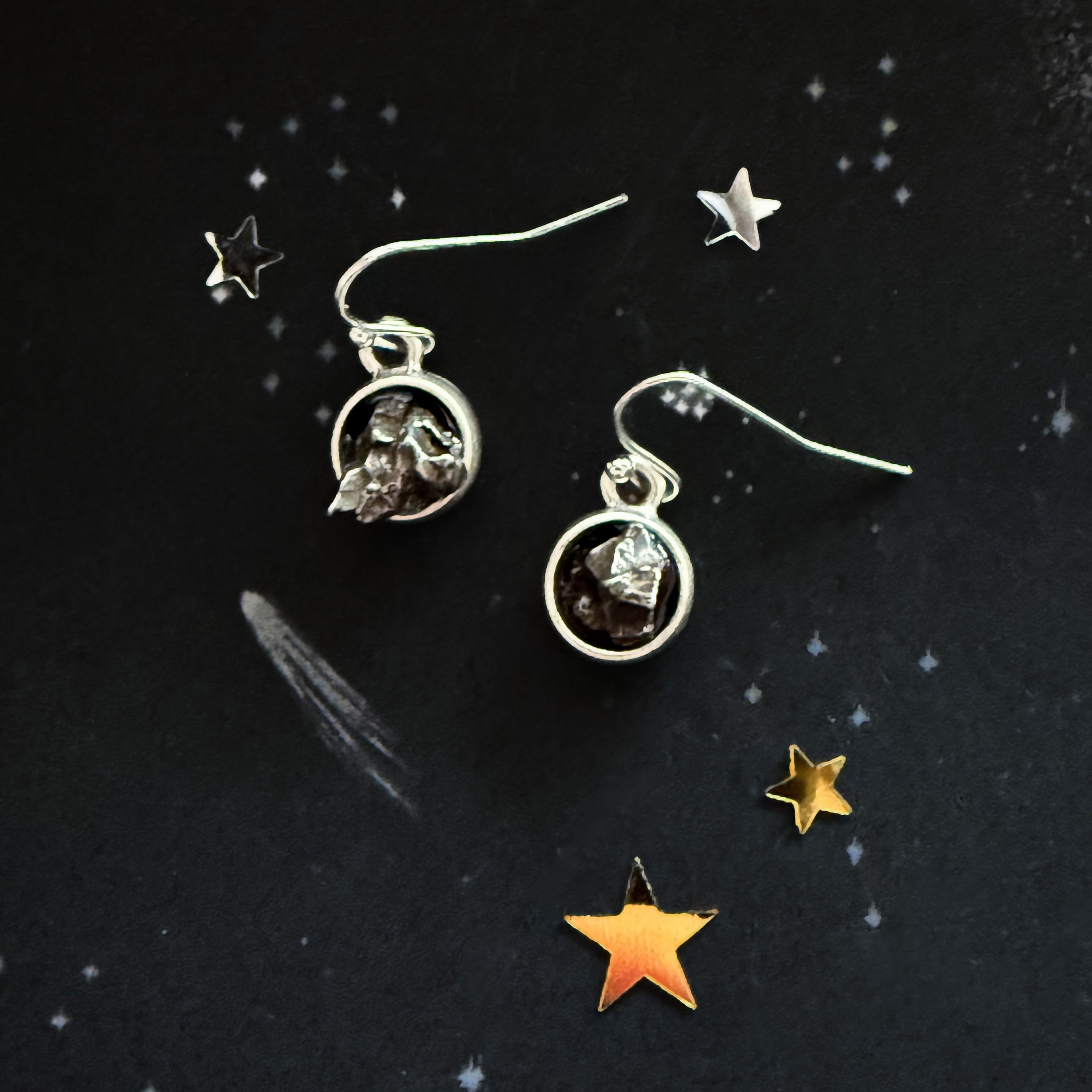 Small Round Raw Meteorite Dangle or Stud Earrings | Earrings | Wiccan Center