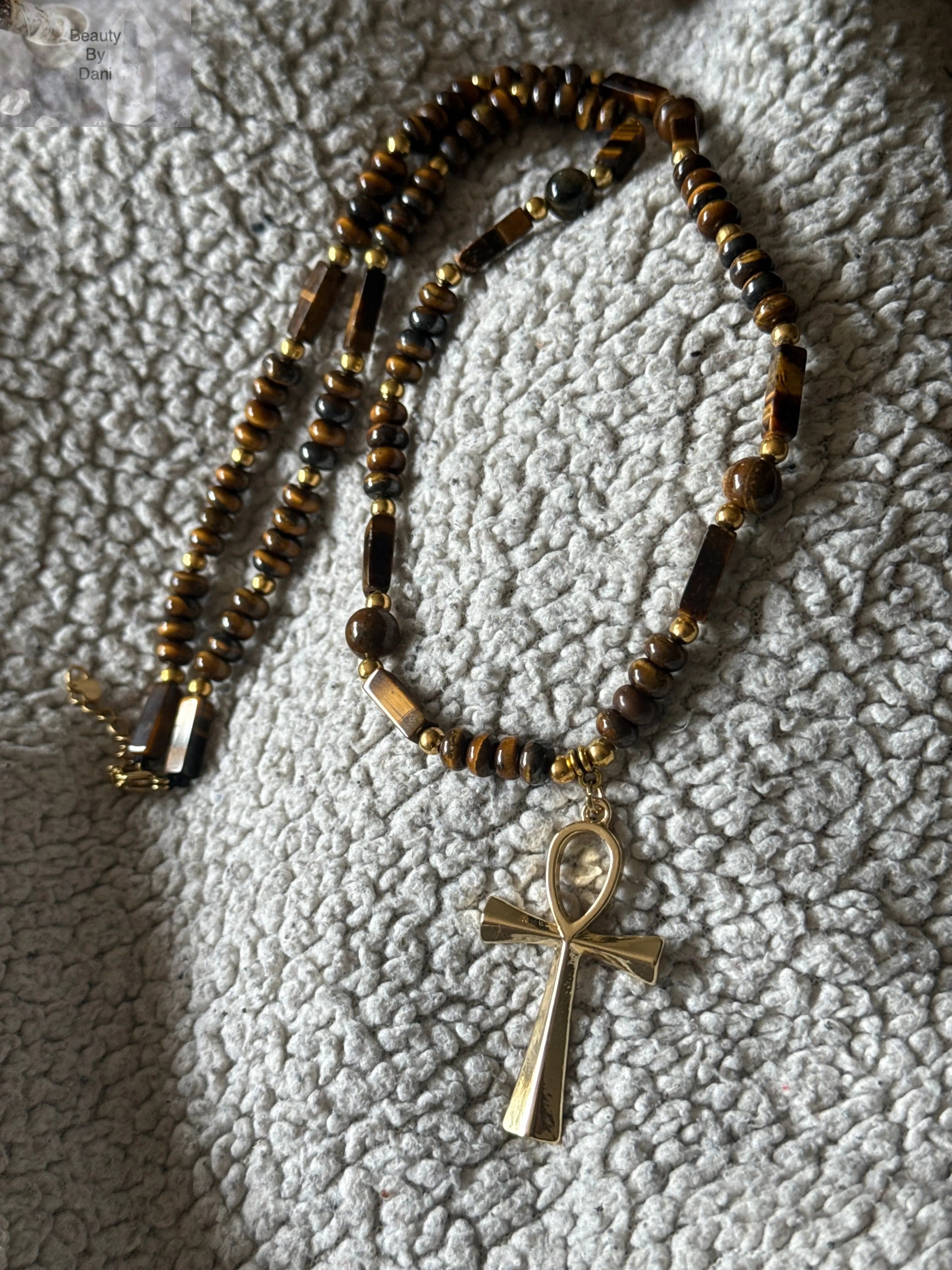 Tiger’s Eye Cross Long Necklace