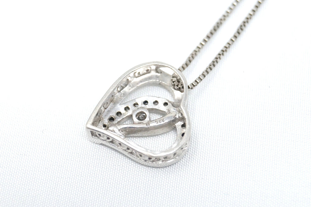 Lovely Vintage Cz Accented Open Heart Sterling Silver Necklace 22" - | Jewelry > Necklaces > Pendants | Wiccan Center