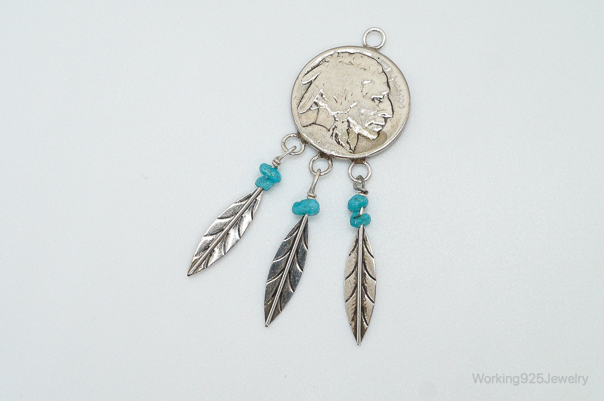 Vintage Native American Made Buffalo Nickel Turquoise Sterling Silver Pendant | Jewelry > Necklaces > Pendants | Wiccan Center