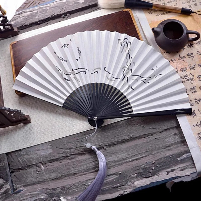 Chinese Silk Folding Fan - 7 Inch Handmade Embroidered Vintage Fan For Women/Men Hanfu & Qipao Accessory Traditional Bamboo