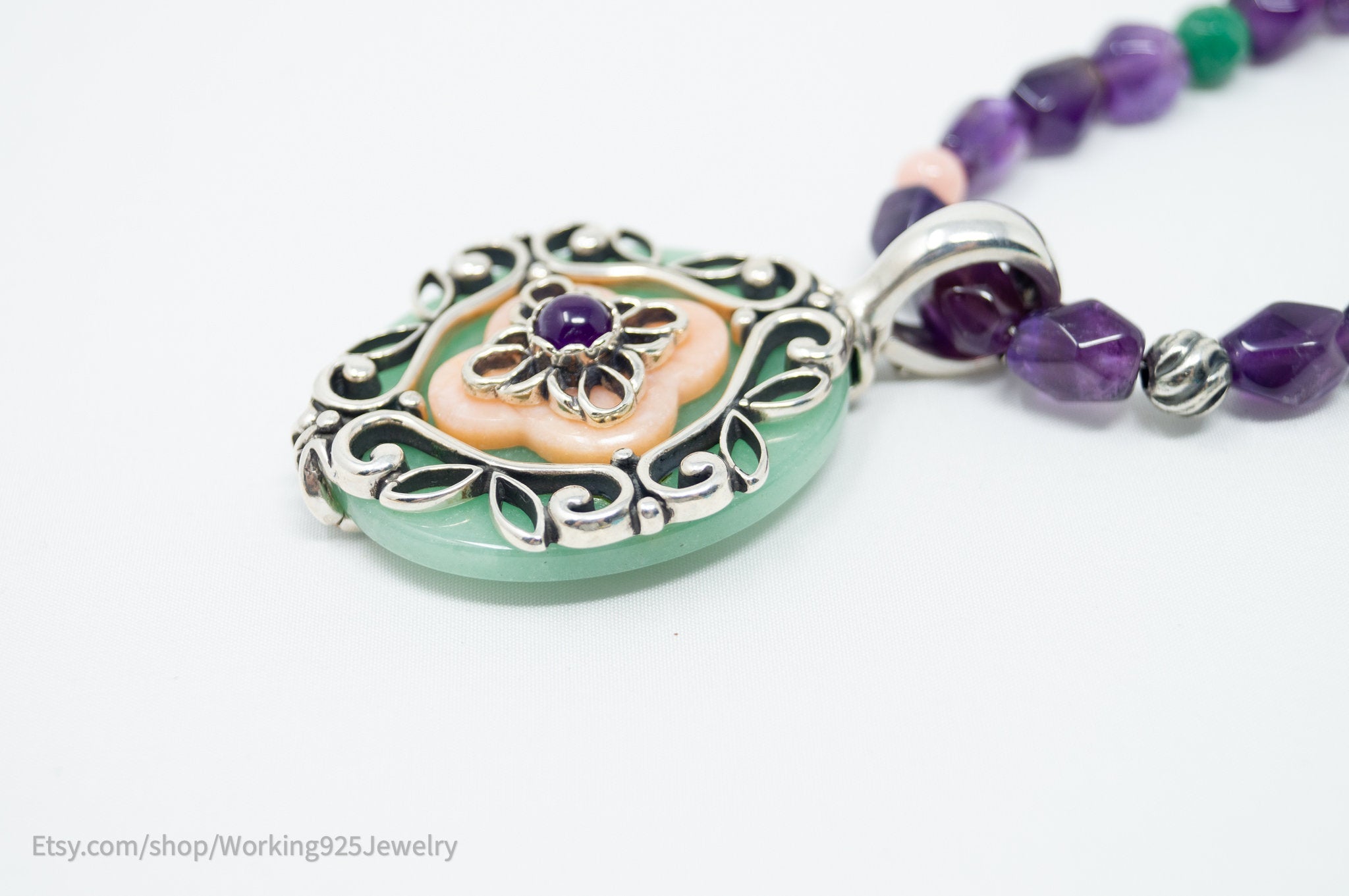 Vintage Carolyn Pollack Relios Amethyst Bead Western Sterling Silver Necklace | Jewelry > Necklaces > Pendants | Wiccan Center
