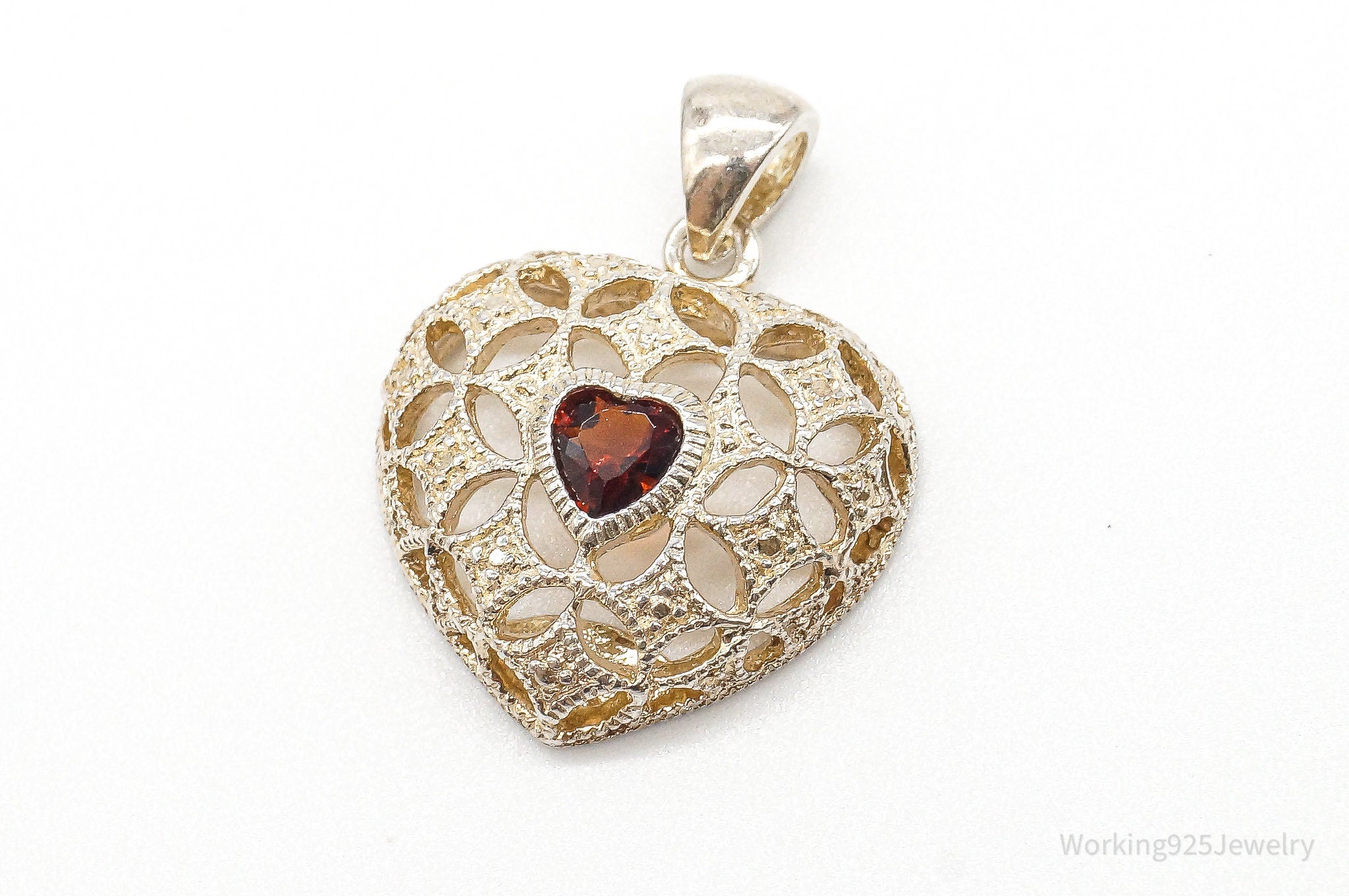 Vintage Designer Avon Garnet Heart Sterling Silver Pendant | Jewelry > Necklaces > Pendants | Wiccan Center