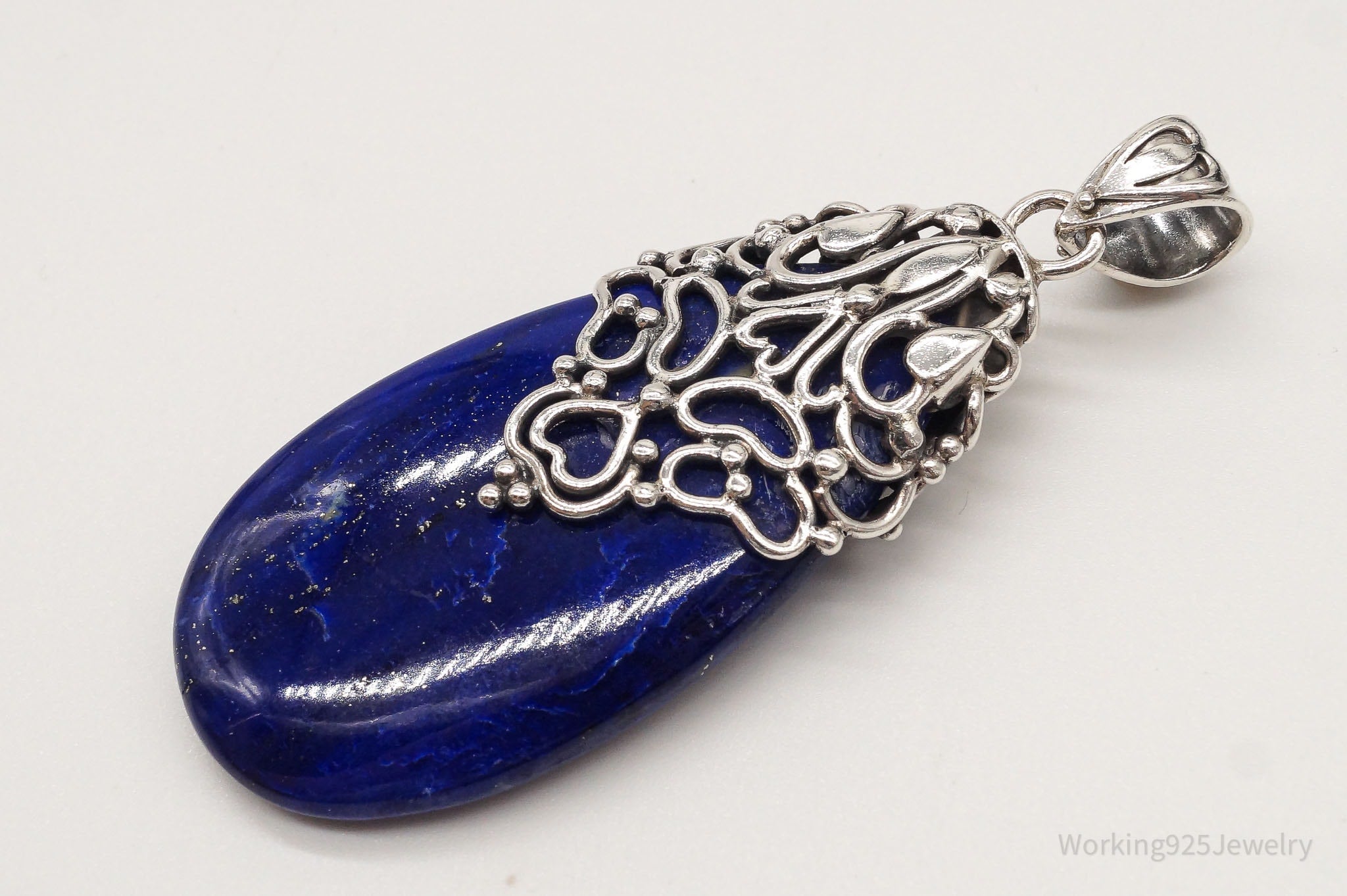 Large India Designer Doug Paulus Lapis Lazuli Ornate Sterling Silver Pendant | Jewelry > Necklaces > Pendants | Wiccan Center