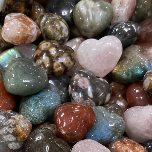 10 LB Mixed Crystal Mini Hearts – Polished Assortment (No Selection)