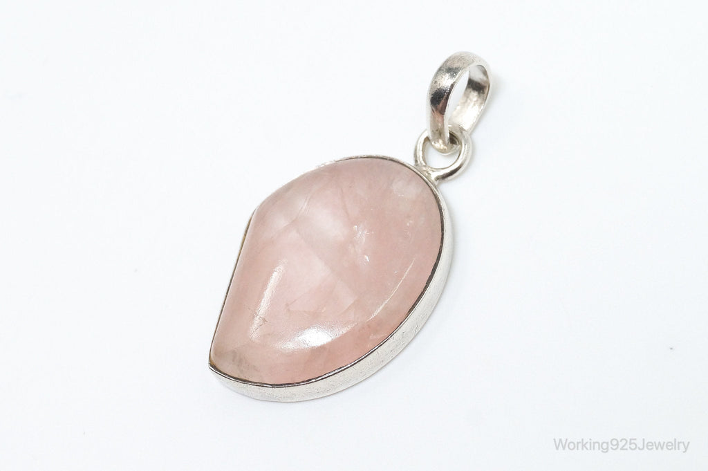 Large Vintage Rose Quartz Sterling Silver Necklace Pendant | Jewelry > Necklaces > Pendants | Wiccan Center