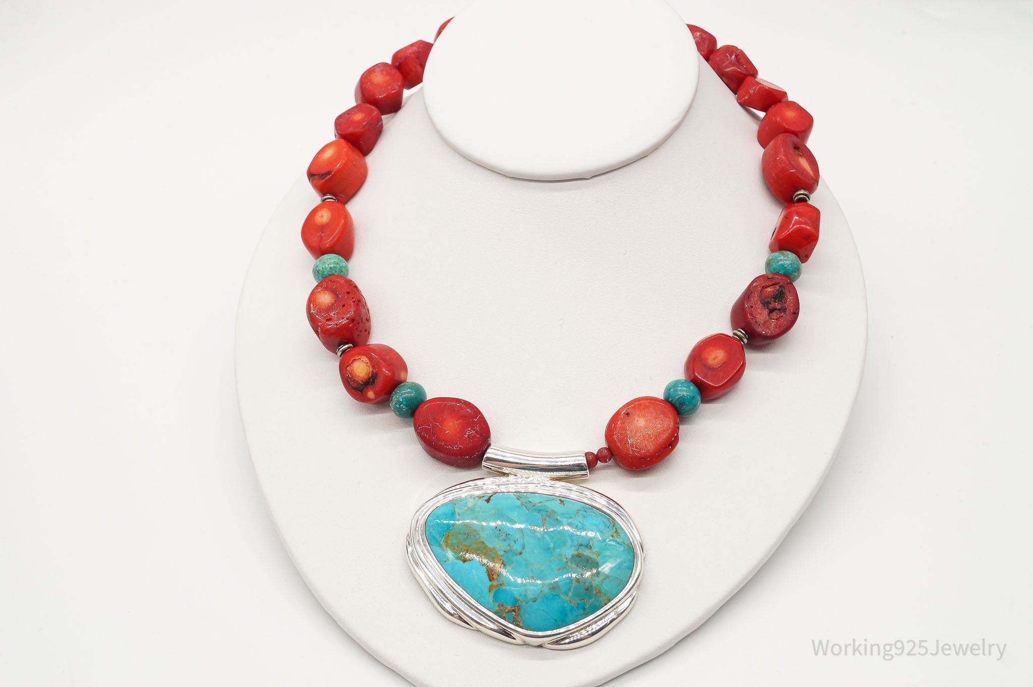 Vintage BARSE Chunky Coral Turquoise Sterling Silver Bead Necklace | Jewelry > Necklaces | Wiccan Center