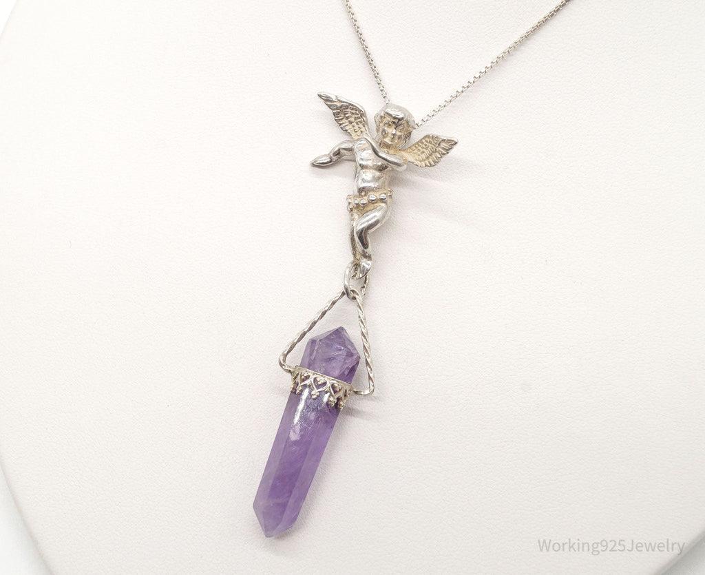 Vintage Amethyst Crystal Cherub Sterling Silver Necklace | Jewelry > Necklaces > Pendants | Wiccan Center