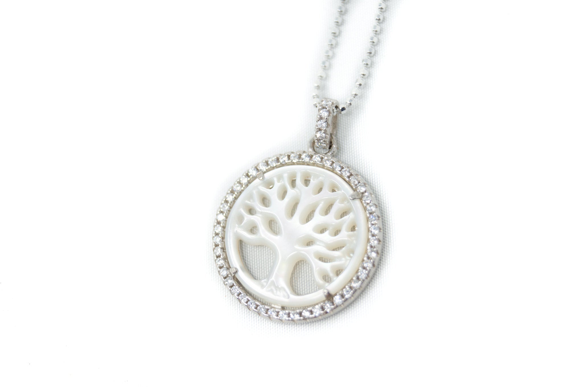 Vintage Carved Mother Of Pearl Star Tree Of Life CZ Sterling Silver Necklace | Jewelry > Necklaces > Pendants | Wiccan Center