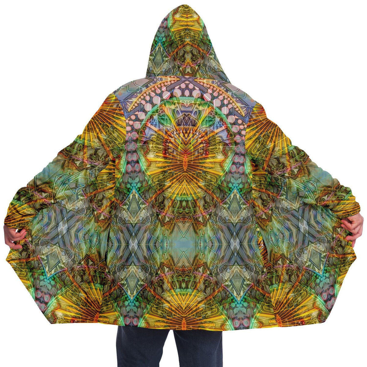 Lotus Guardian Cuddle Cloak | Unisex Minky Sherpa Hooded Coat | Women and Mens Festival Coat | Mountain Fashion | Microfleece Cloak - AOP | Wiccan Center