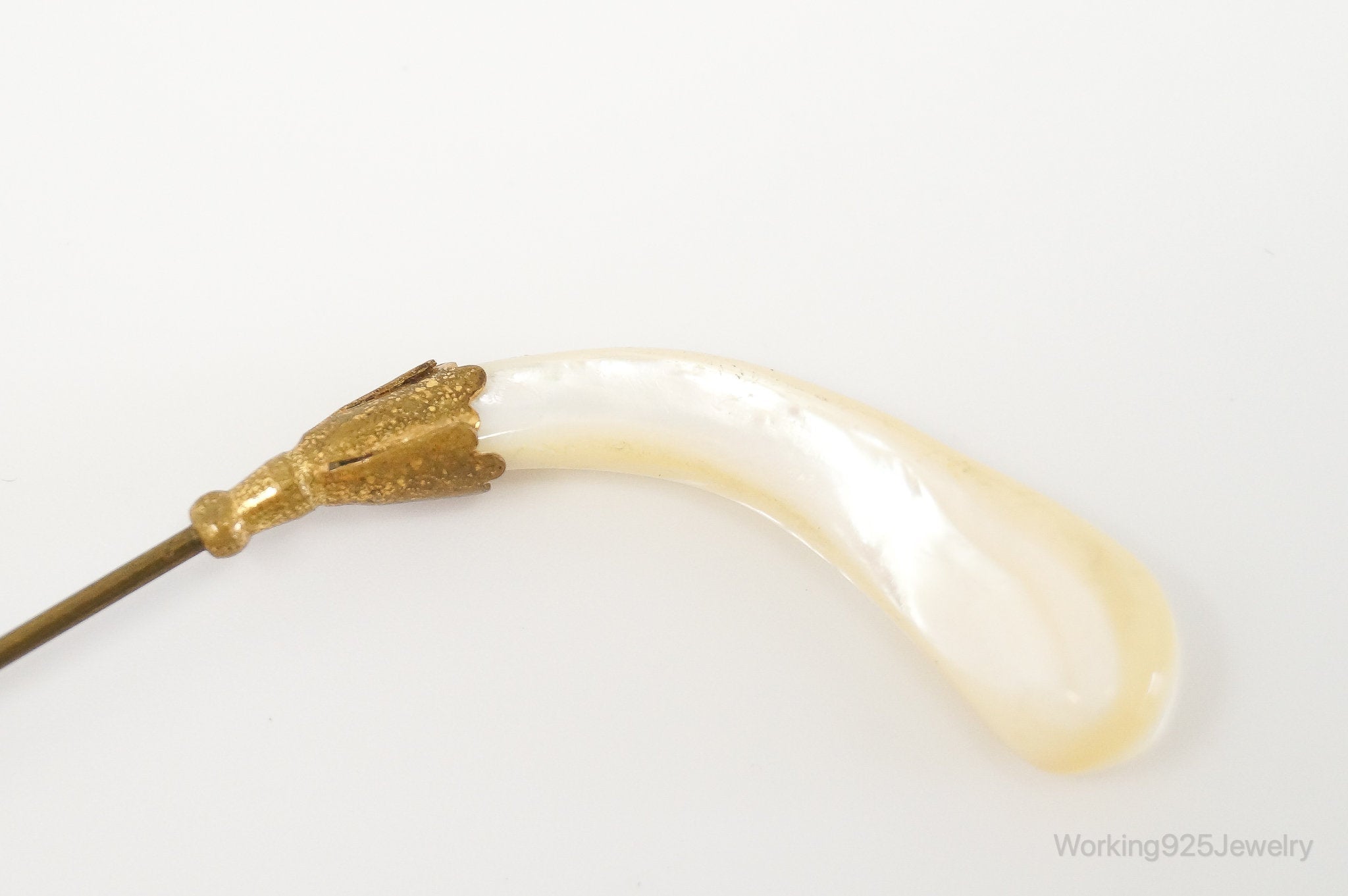 Long Antique Mother Of Pearl Brass Brooch Pin | Jewelry > Brooches, Pins & Clips | Wiccan Center