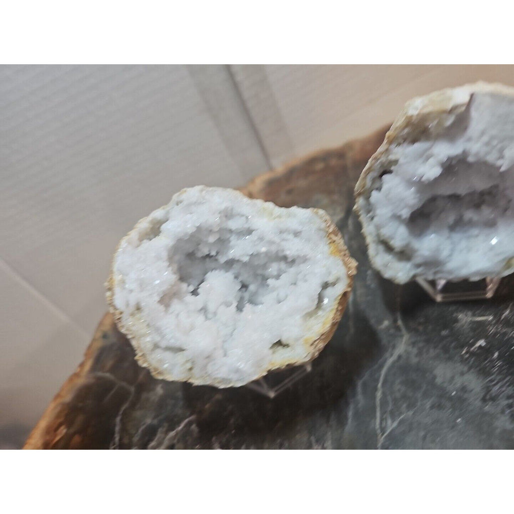 Moroccan Quartz Geode Pair with Display Stands — 1.18 lbs | CrystalCloud Company | Geodes & Clusters | Wiccan Center