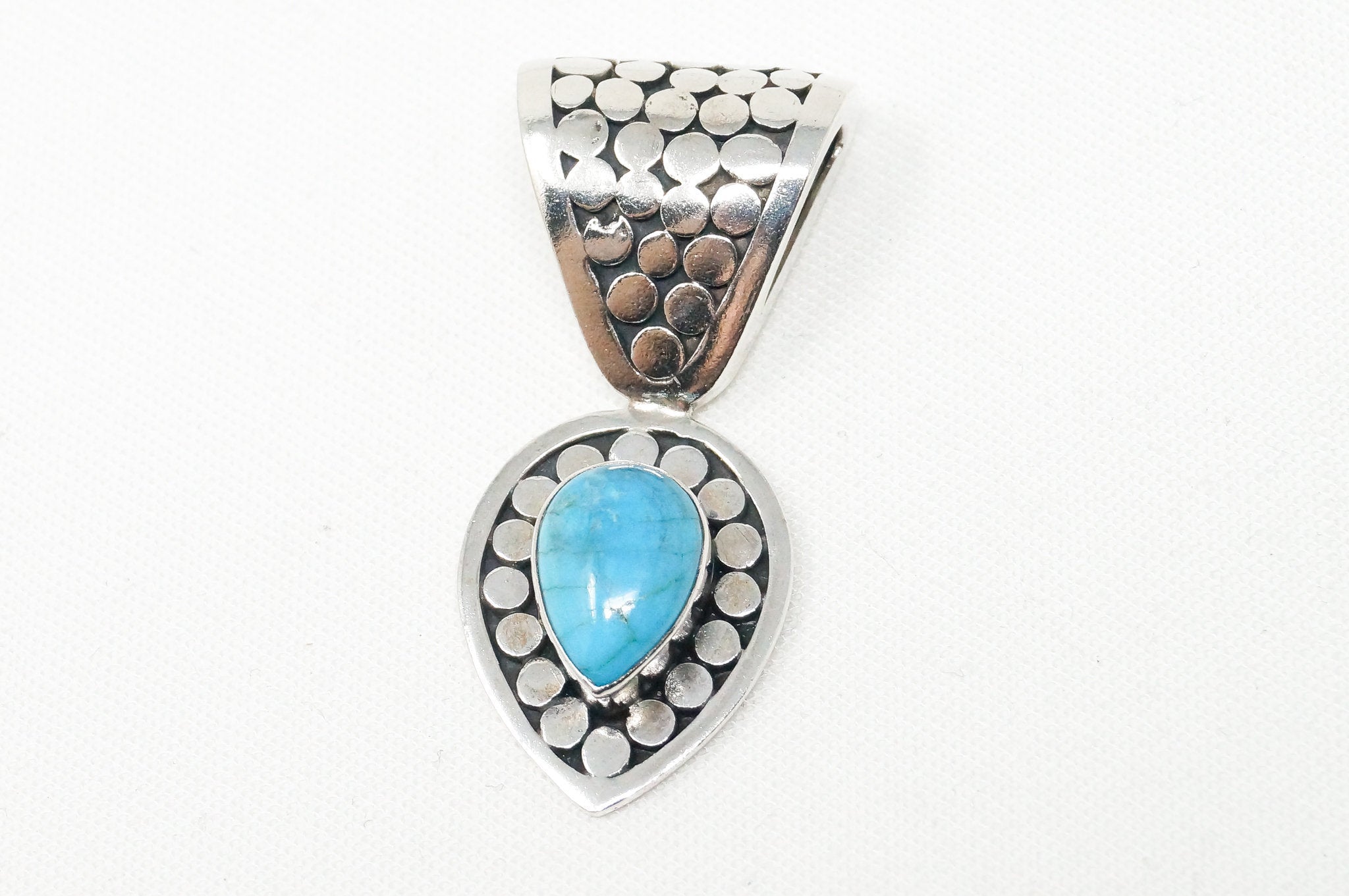 Vintage Long Turquoise Bali Style Sterling Silver Dangle Necklace Pendant | Jewelry > Necklaces > Pendants | Wiccan Center