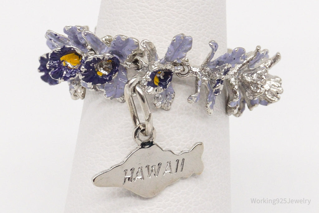 Vintage "Hawaii" State Purple Flowers Enamel Sterling Silver Ring - Size 5 | Jewelry > Rings | Wiccan Center