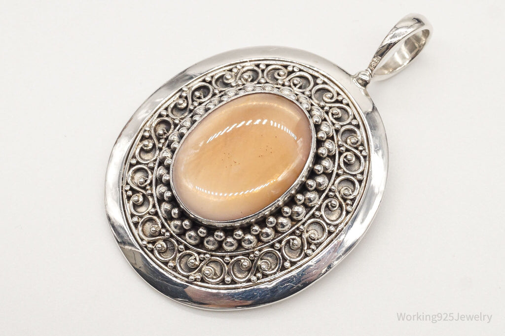 VTG Large Designer BA Suarti Peach Mother Of Pearl Sterling Silver Pendant | Jewelry > Necklaces > Pendants | Wiccan Center
