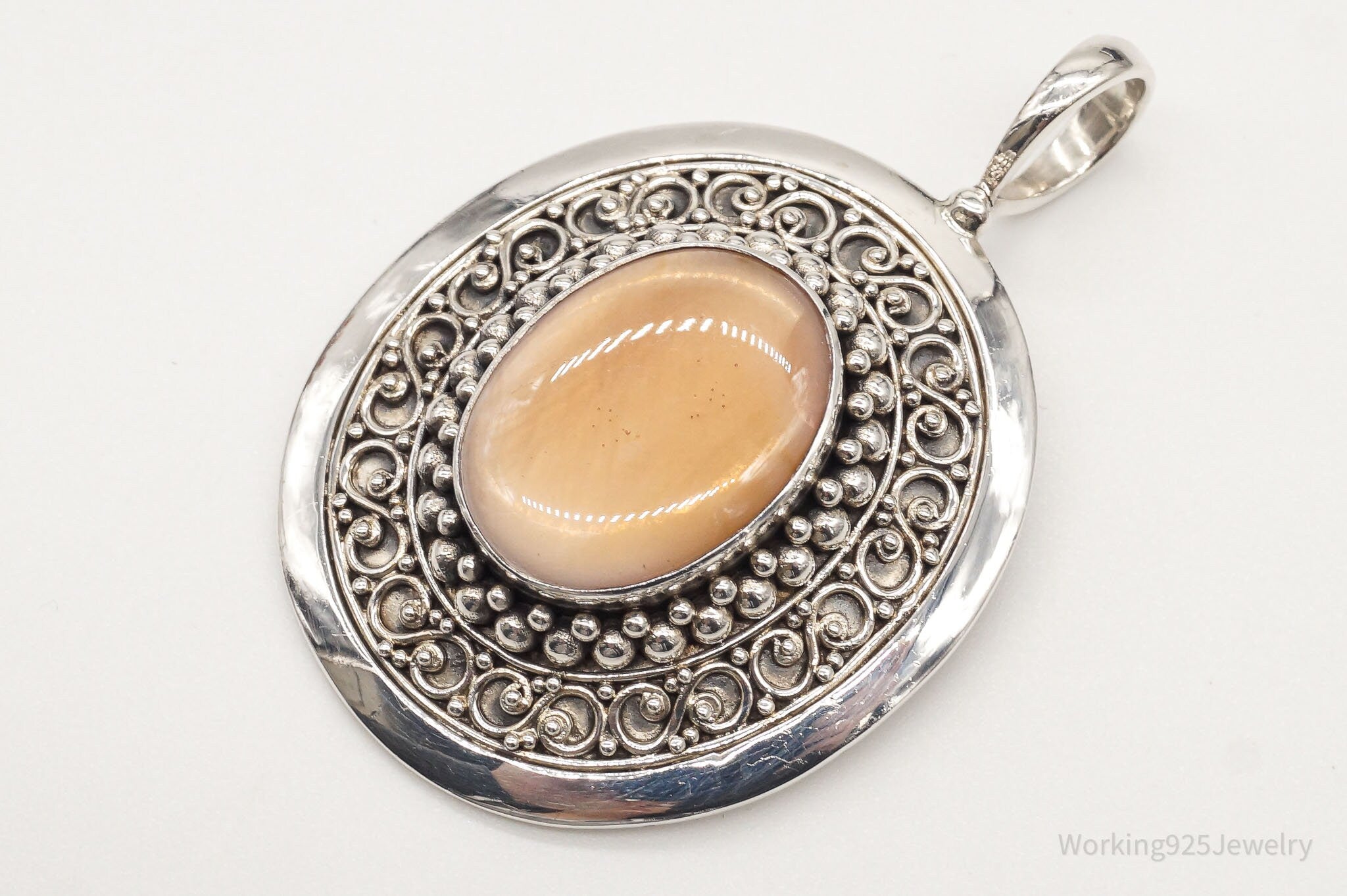 VTG Large Designer BA Suarti Peach Mother Of Pearl Sterling Silver Pendant | Jewelry > Necklaces > Pendants | Wiccan Center