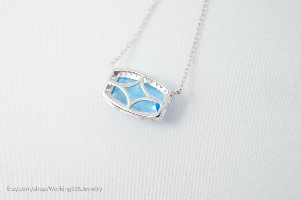 Vintage Art Deco Style Checkerboard Blue Topaz CZ Sterling Silver Necklace | Jewelry > Necklaces > Pendants | Wiccan Center