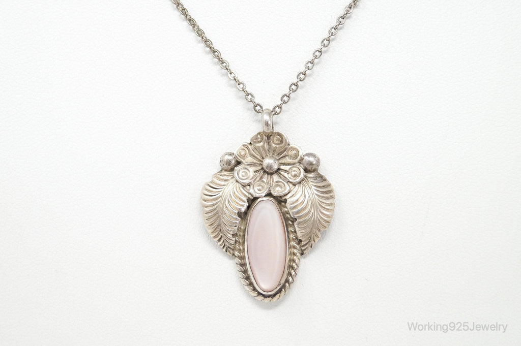 Vintage Native America F. Chee Pink Mother Of Pearl Sterling Silver Necklace | Jewelry > Necklaces > Pendants | Wiccan Center