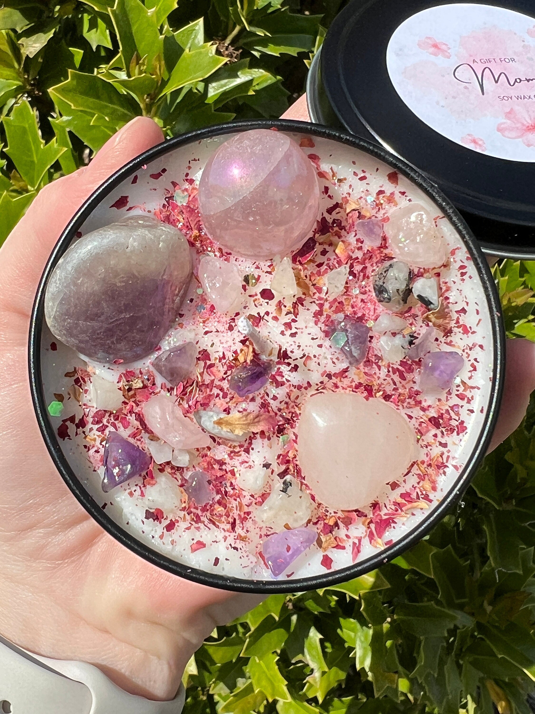 Happy Mother's Day Crystal Candle | Celebrate Wife Sister New Mom Birthday Motherhood Gift For Her | Witchy Woman Altar Spell Magic Scented | | Wiccan Center