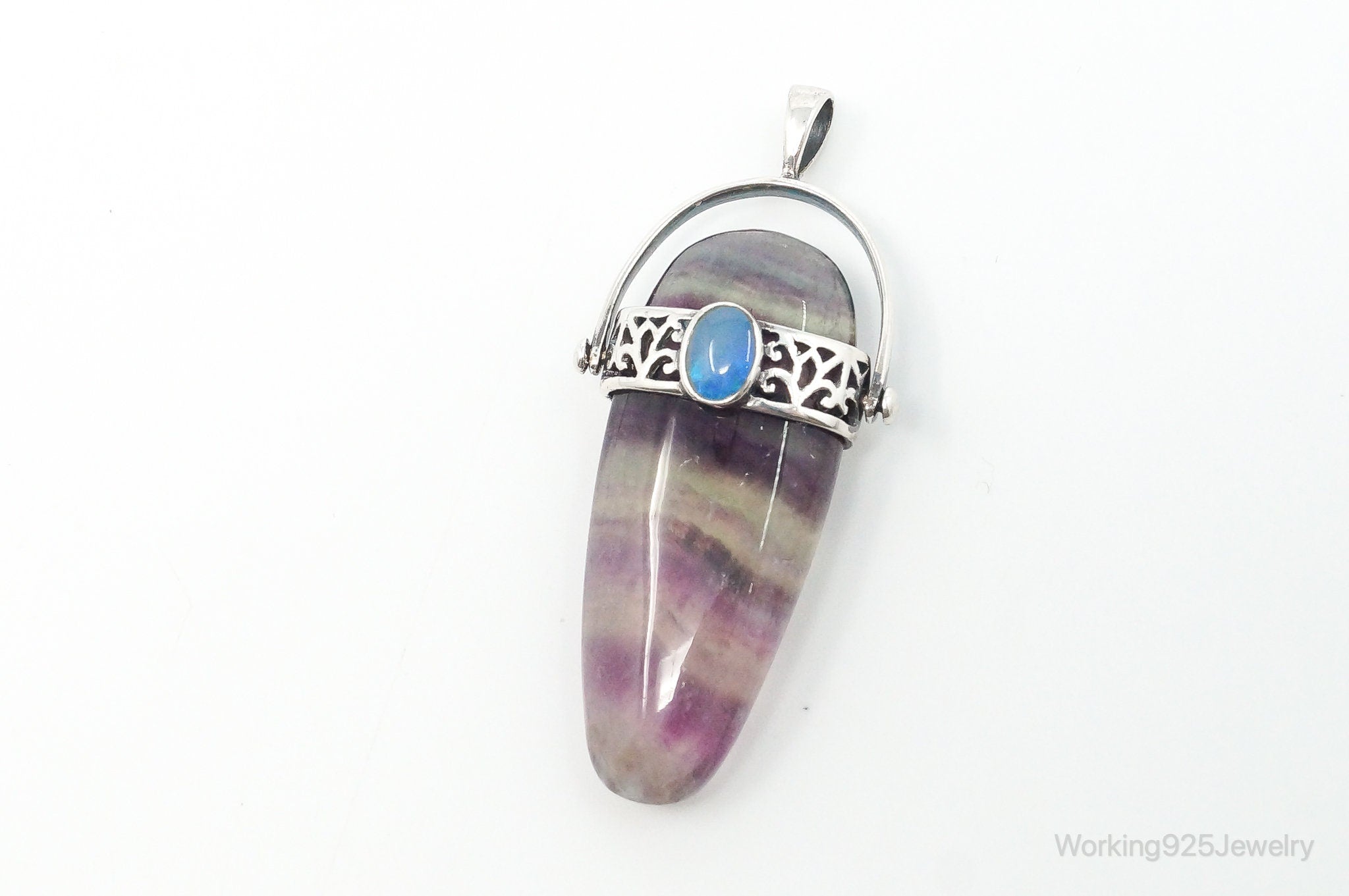 Vintage Purple & Green Fluorite Blue Opal Sterling Silver Pendant | Jewelry > Necklaces > Pendants | Wiccan Center