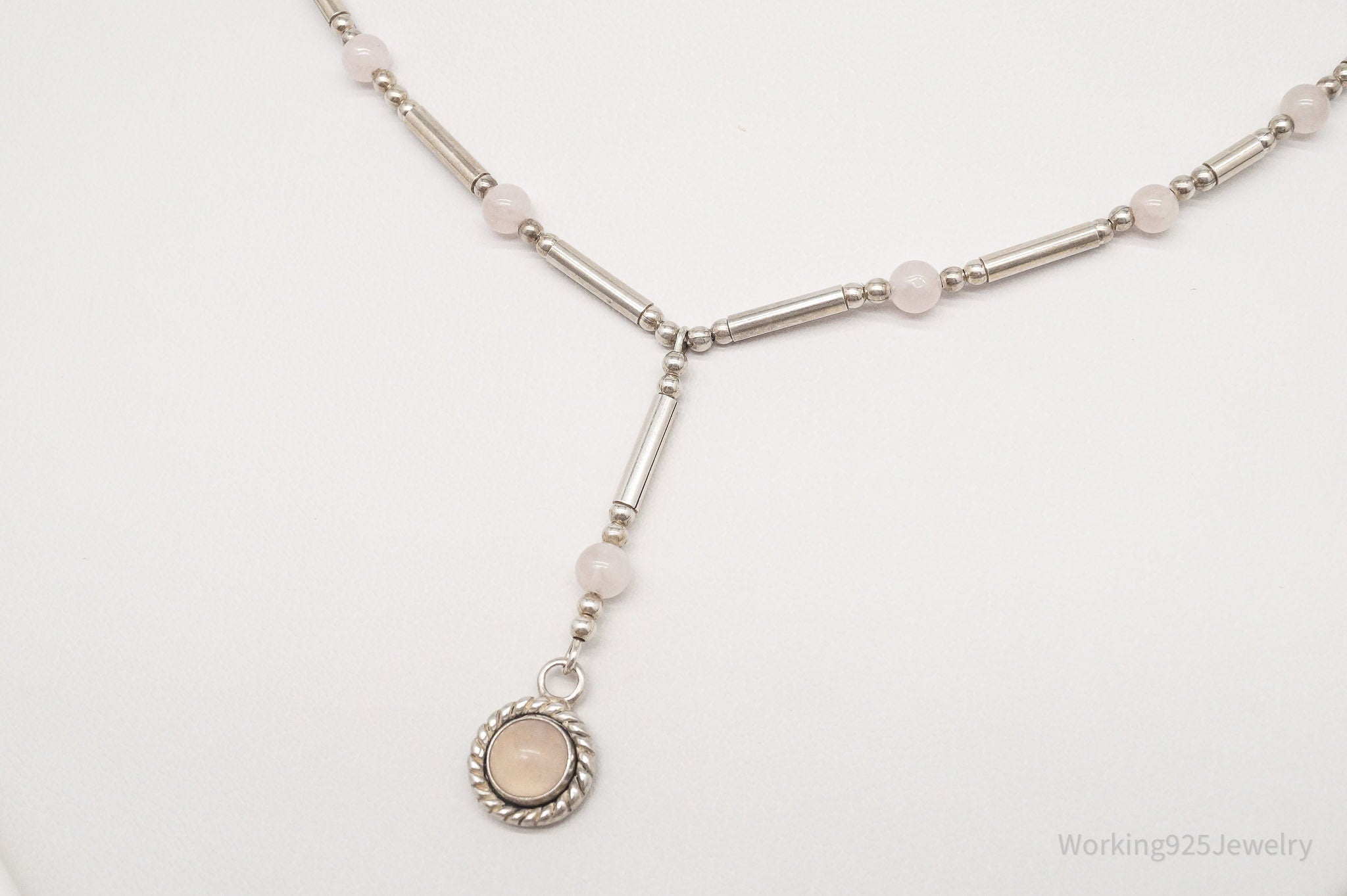 Vintage Western QT Inc Rose Quartz Sterling Silver Beaded Necklace 16" | Jewelry > Necklaces | Wiccan Center