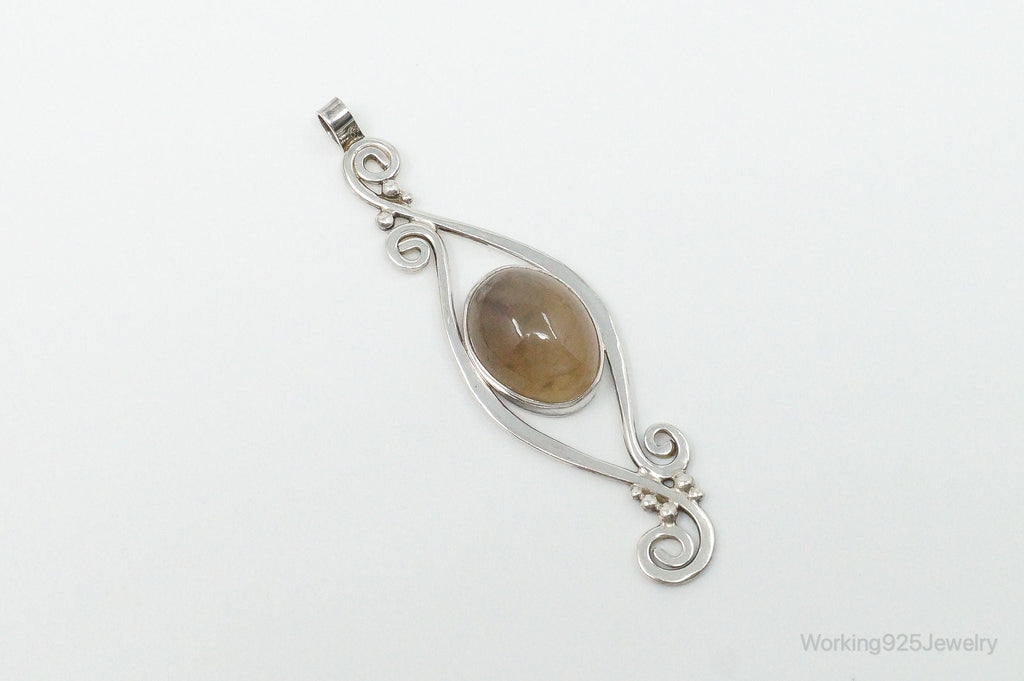 Large Vintage Brown Gemstone Sterling Silver Necklace Pendant | Jewelry > Necklaces > Pendants | Wiccan Center