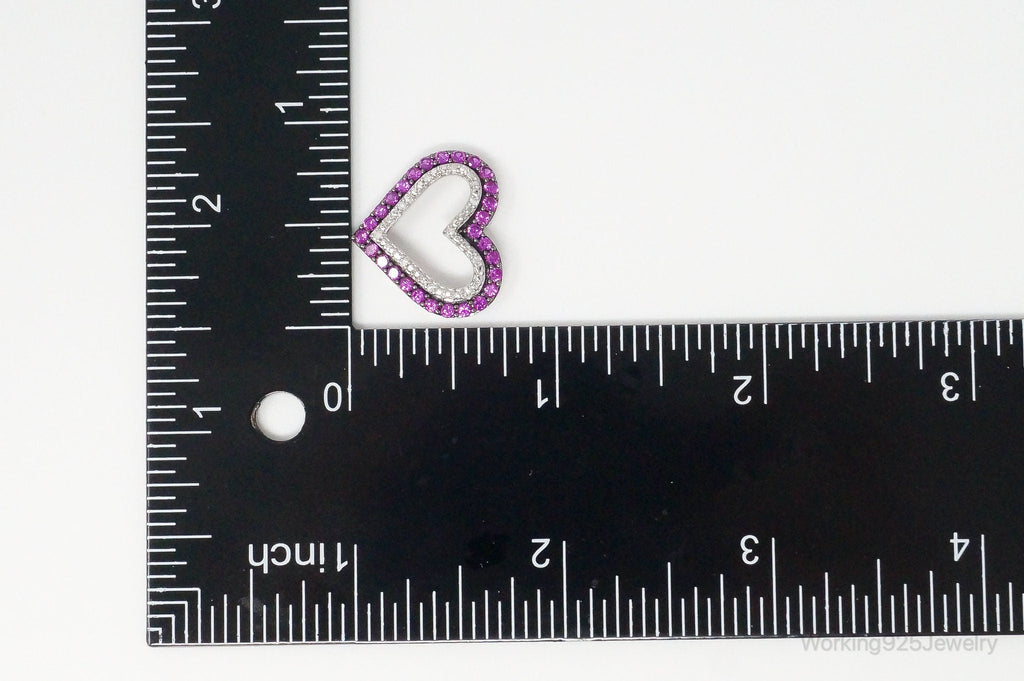 Vintage Open Heart Pink White Cubic Zirconia Sterling Silver Pendant | Jewelry > Necklaces > Pendants | Wiccan Center