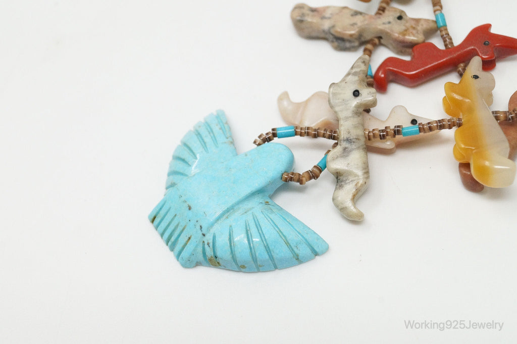 VTG Native America Fox Fetish Carved Multi Gem Sterling Silver Necklace | Jewelry > Necklaces > Pendants | Wiccan Center