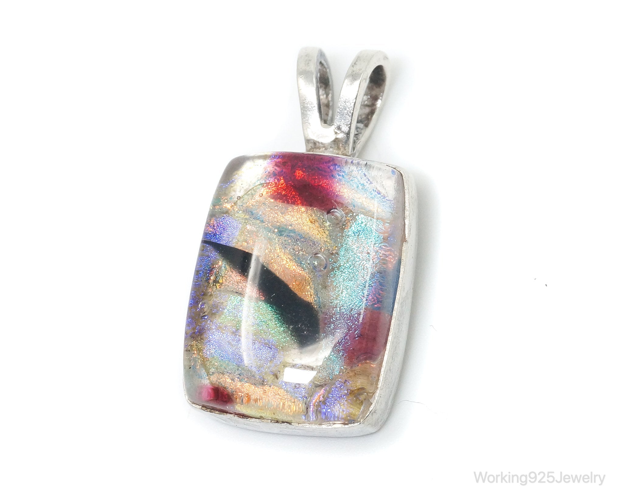 Vintage Large Art Glass Sterling Silver Necklace Pendant | Jewelry > Necklaces > Pendants | Wiccan Center